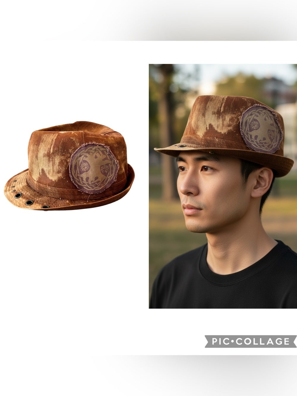 Spire Distressed Brown Fedora Hat Celtic Patch Studded Steampunk Size OS